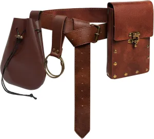 Ren Faire Costume Accessories Medieval Belt Pouch Coin Purse Skirt Hike Sets Festival Halloween Casual Fanny Pack Waist Bag (2-Brown)