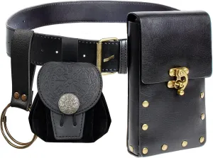 Ren Faire Costume Accessories Medieval Belt Pouch Coin Purse Skirt Hike Sets Festival Halloween Casual Fanny Pack Waist Bag (2New-Black)