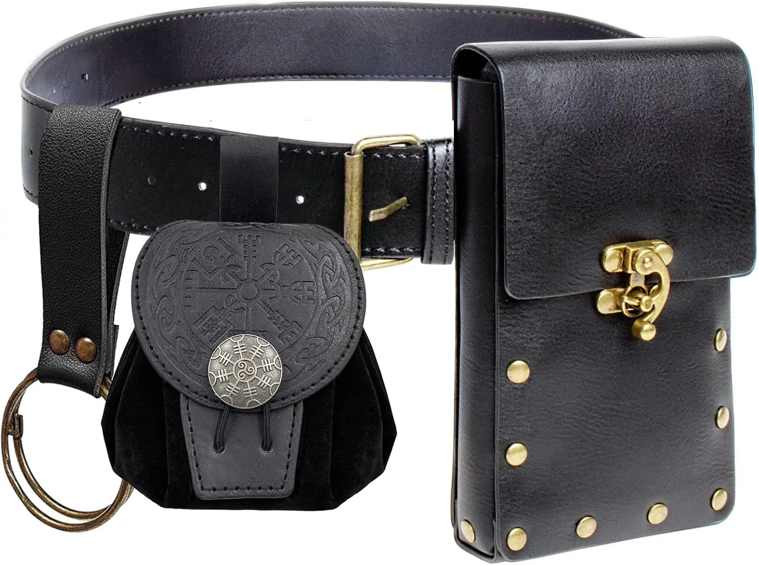 Ren Faire Costume Accessories Medieval Belt Pouch Coin Purse Skirt Hike Sets Festival Halloween Casual Fanny Pack Waist Bag (2New-Black)