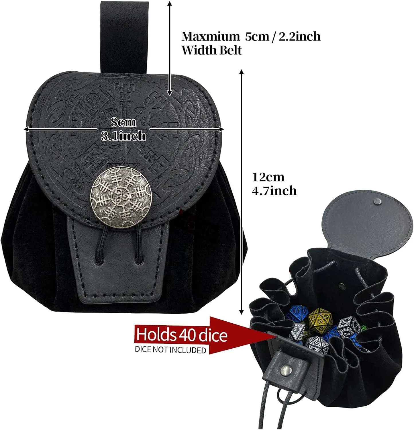 Ren Faire Costume Accessories Medieval Belt Pouch Coin Purse Skirt Hike Sets Festival Halloween Casual Fanny Pack Waist Bag (2New-Black)