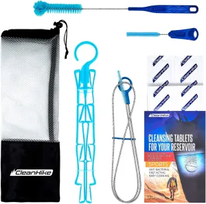 Reservoir Hydration Bladder Cleaning Kit - 6-In-1 Water Reservoir Cleaning Kit Of 3 Brushes, Collapsible Frame, (12) Cleansing Tablets & Carry Pouch - Cleaner Set For Back Pack Bladder