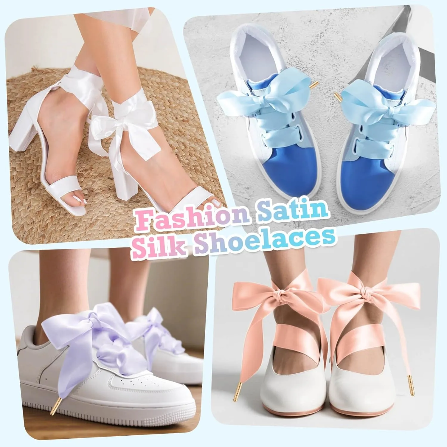 Ribbon Shoe Laces for Women: 3.8CM Wide Flat Satin Silk Shoelaces 2 Pairs