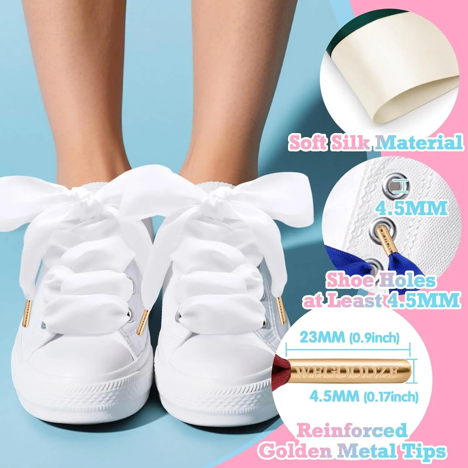 Ribbon Shoe Laces for Women: 3.8CM Wide Flat Satin Silk Shoelaces 2 Pairs
