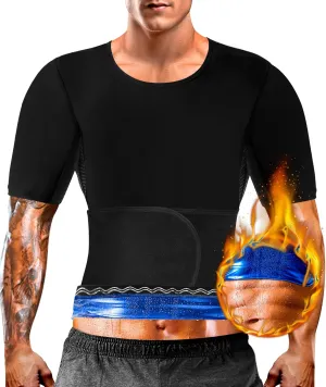 Sauna Shirt for Men Sweat Suit Slimming Top Heat Trapping Waist Trainer Shapewear, Adjustable Belt,Breathable Armpit