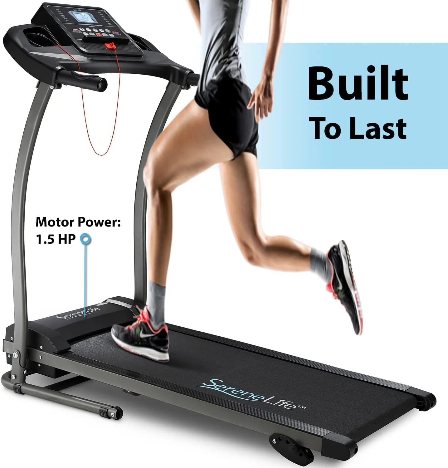 SereneLife Electric Folding Treadmill Exercise Machine - Smart Compact Digital Fitness Treadmill Workout Trainer w/Bluetooth App Sync, Manual Incline Adjustment, for Walking, Running, Gym