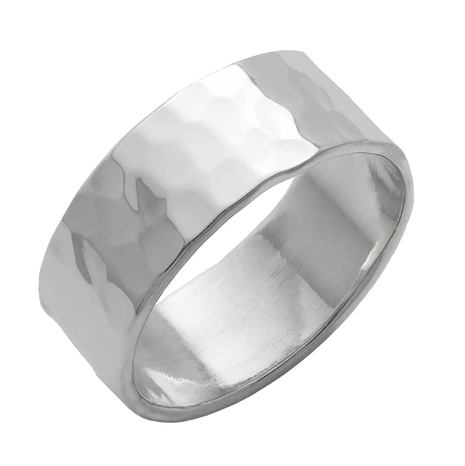 Silverly 925 Sterling Silver Hammered Rings - 8 mm Flat Wedding Band - Classic Design - Stacking Rings for Women and Men - Minimalist Wedding Rings and Hers