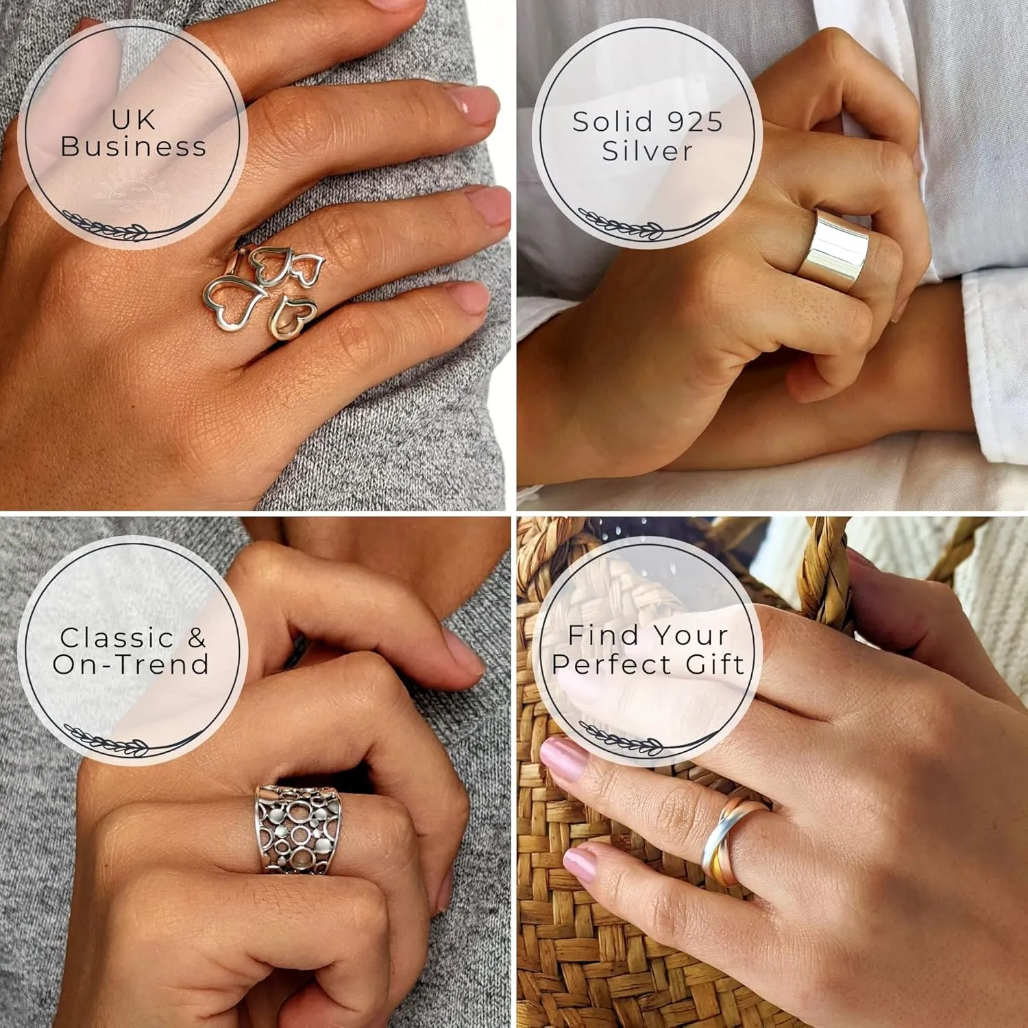 Silverly 925 Sterling Silver Hammered Rings - 8 mm Flat Wedding Band - Classic Design - Stacking Rings for Women and Men - Minimalist Wedding Rings and Hers