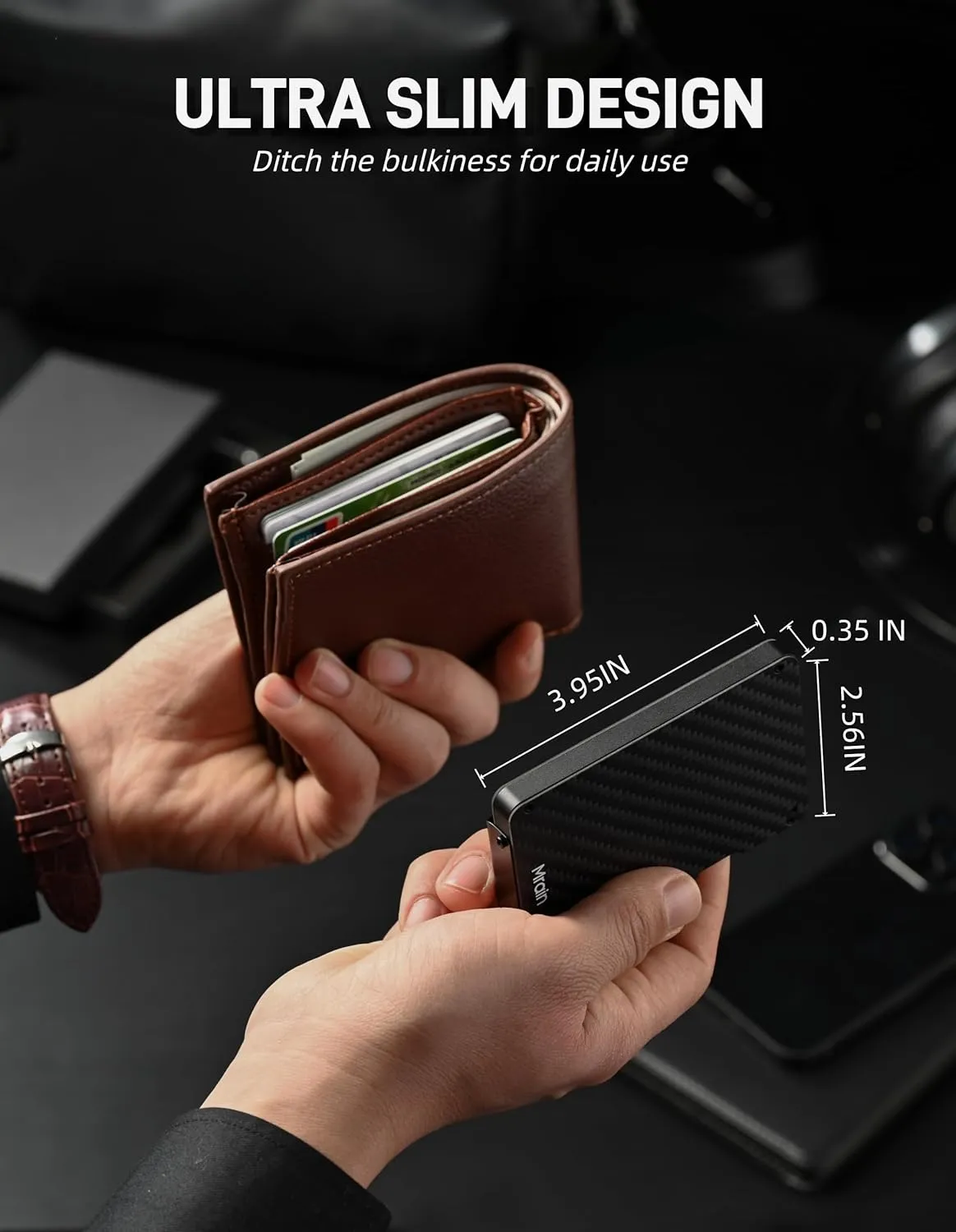 Slim Wallet For Men, Carbon Fiber Wallet With Money Clip, Minimalist Rfid Credit Card Holder, Mens Slim Pop Up Wallet, Gifts for Him (Carbon Fiber)
