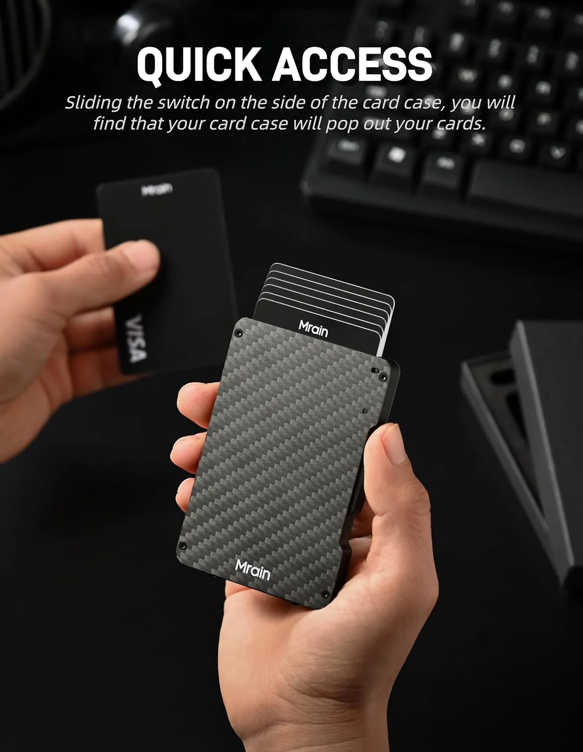 Slim Wallet For Men, Carbon Fiber Wallet With Money Clip, Minimalist Rfid Credit Card Holder, Mens Slim Pop Up Wallet, Gifts for Him (Carbon Fiber)