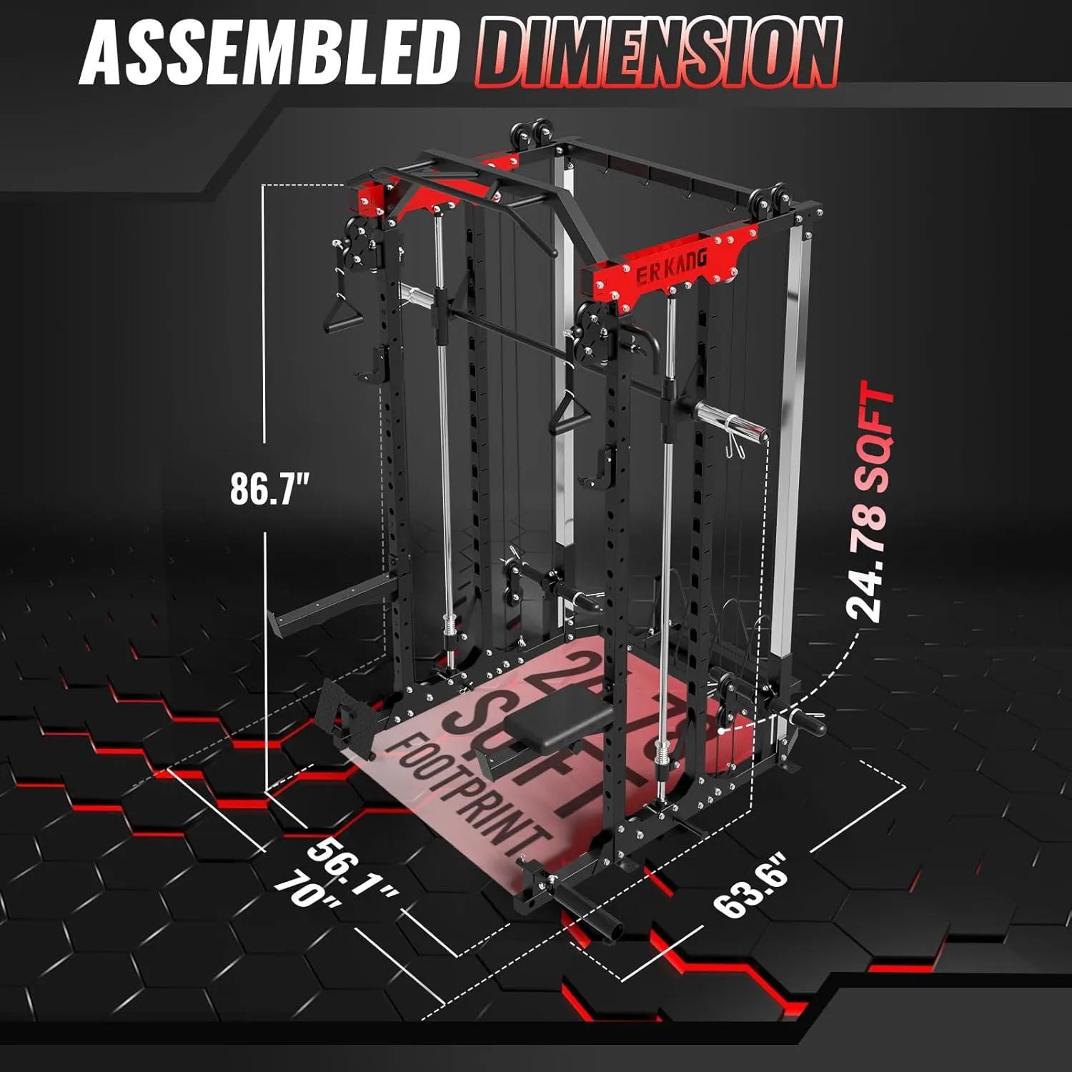 Smith Machine, 2000LBS Power Cage Squat Rack with Cable Crossover System, Functional Trainer, and LAT Pulldown System, Multi-Function Weight Cage, and More Cable Attachments for Home Gym