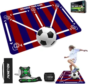 Soccer Training Mat with Adjustable Soccer Trainer - Non-Slip Soccer Training Equipment for Kids Youth to Boost Speed, Strength & Coordination | Soccer Trainer for Indoor/Outdoor Drills
