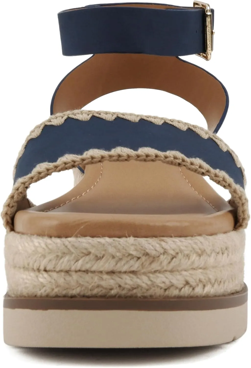 Soda “Laguna” ~ Women Square Toe Stitched Single Band Low Heel Espadrille Wedge Sandal with Adjustable Ankle Strap