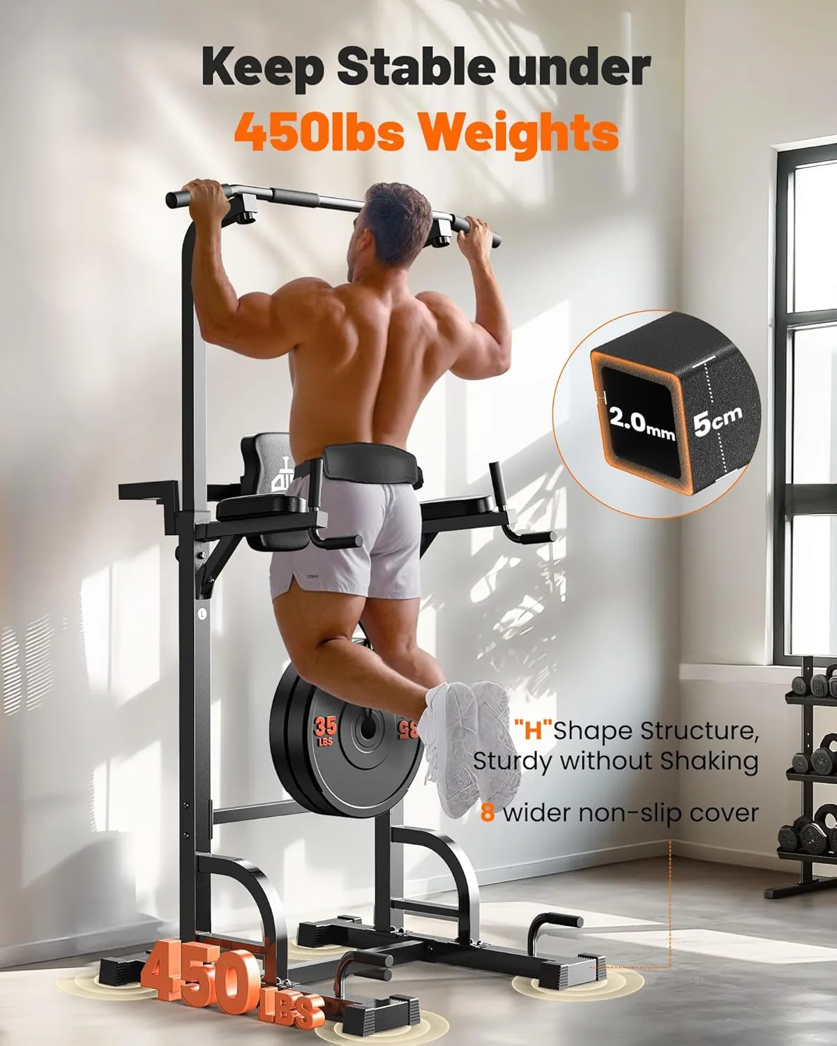 Sportsroyals Power Tower Pull Up Dip Station Assistive Trainer Multi-Function Home Gym Strength Training Fitness Equipment 440LBS