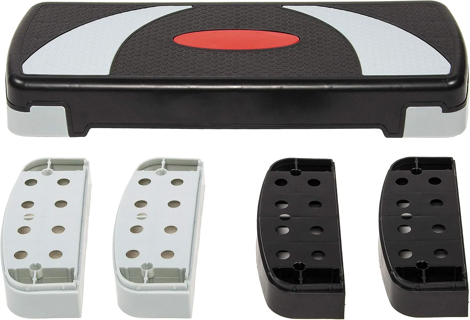 Step Aerobic Platform, Exercise Step with 5 levels Adjustable Height, 4 Stackable Risers, Fitness Training Workout Stepper for Home Gym, Cardio Strength, Multiple Options