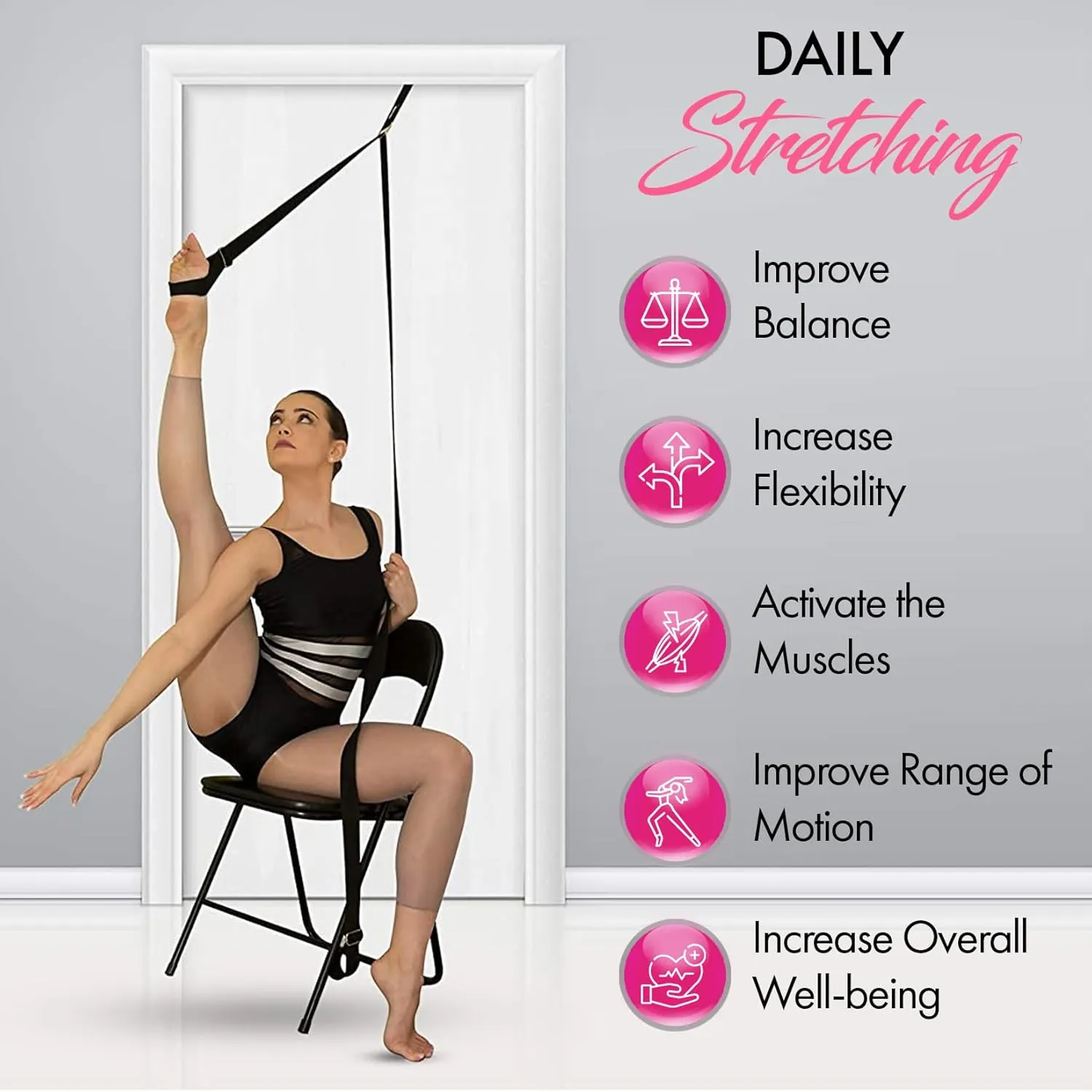Stretching Strap With Door Anchor - Stretching Equipment to Improve Legs Flexibility - Splits Trainer For Home Ideal In Ballet, Dance, Cheerleading, Taekwondo, Yoga, Pole Dancing & Gymnastics