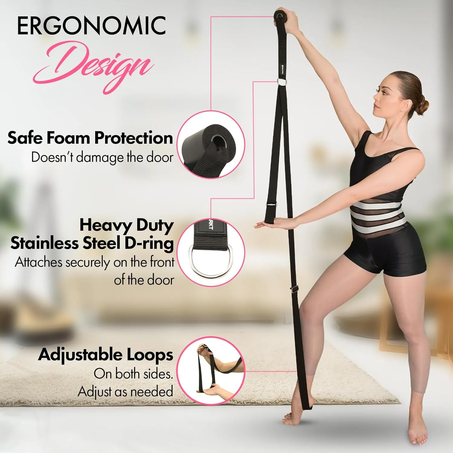 Stretching Strap With Door Anchor - Stretching Equipment to Improve Legs Flexibility - Splits Trainer For Home Ideal In Ballet, Dance, Cheerleading, Taekwondo, Yoga, Pole Dancing & Gymnastics