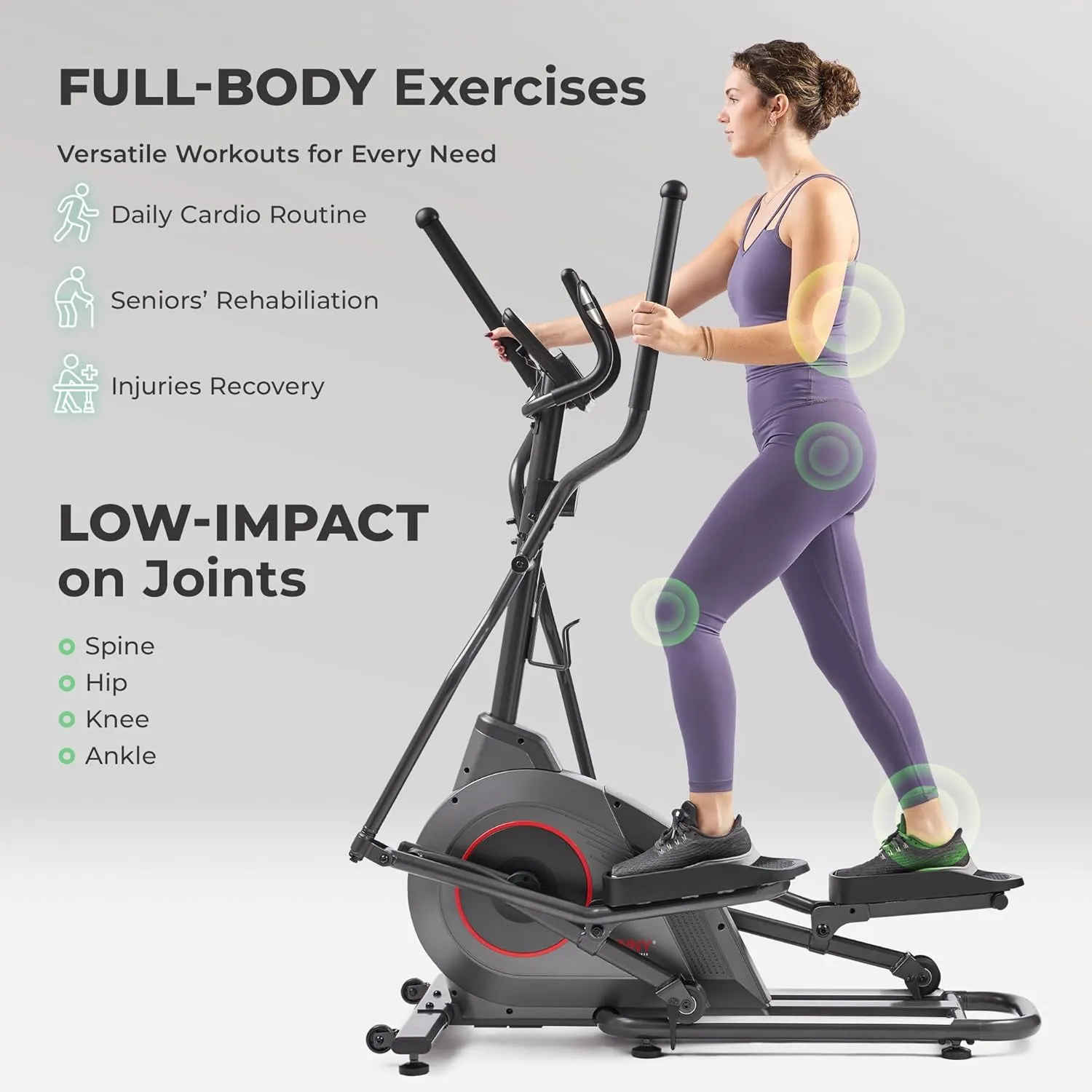Sunny Health & Fitness 2-in-1 Smart Upright Elliptical Full-Body Exerciser w/Pulse Sensors, Home Cross-Training Cardio Workout Machine, Free SunnyFit App Bluetooth Link, Optional Long Stride Length