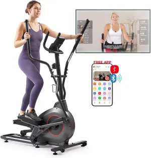 Sunny Health & Fitness 2-in-1 Smart Upright Elliptical Full-Body Exerciser w/Pulse Sensors, Home Cross-Training Cardio Workout Machine, Free SunnyFit App Bluetooth Link, Optional Long Stride Length