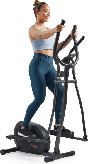 Sunny Health & Fitness 2-in-1 Smart Upright Elliptical Full-Body Exerciser w/Pulse Sensors, Home Cross-Training Cardio Workout Machine, Free SunnyFit App Bluetooth Link, Optional Long Stride Length