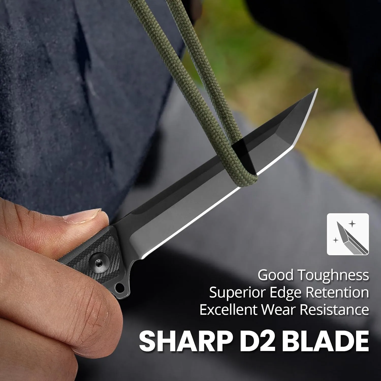 Tanto Pocket Knife for Men, Slim Flipper Open D2 Steel Folding knife with Durable G10 Handle, Cool EDC Knives with Pocket Clip for Camping Hiking (Black)