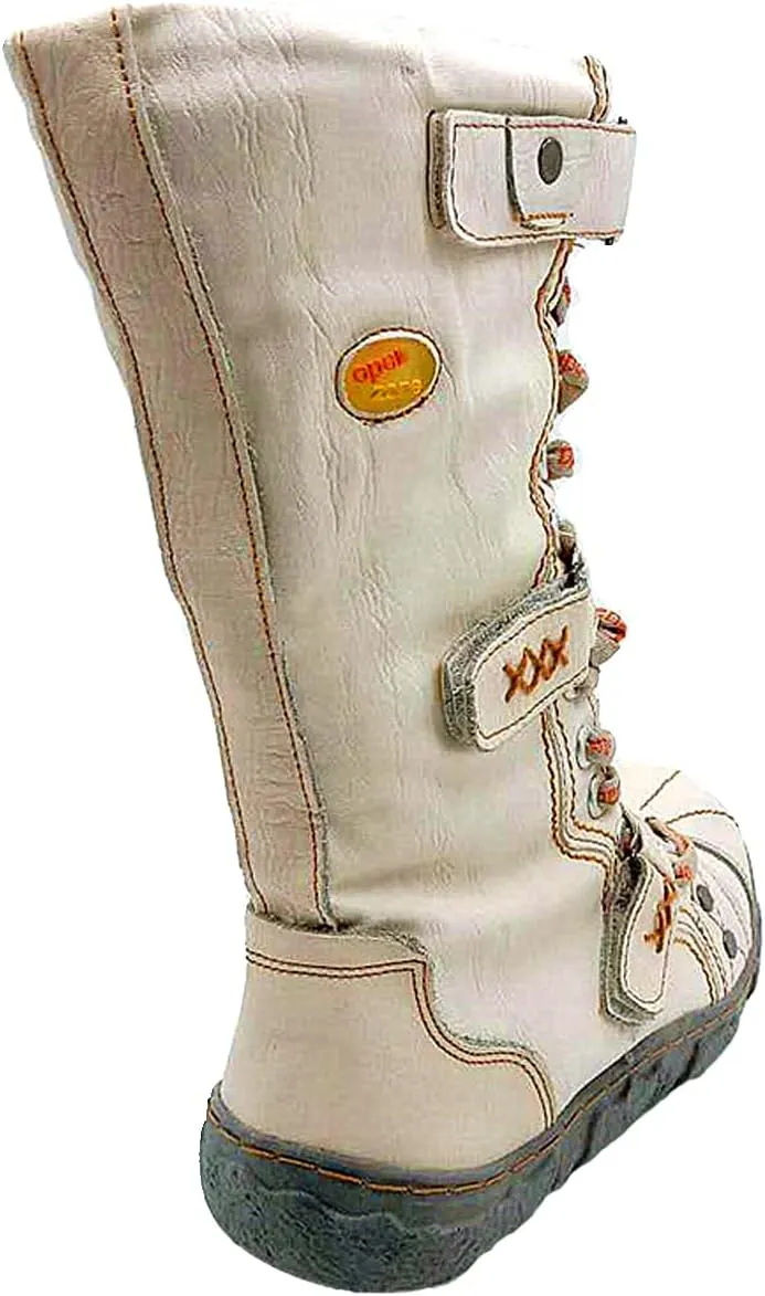 TMA EYES Strape-Accent Washed PU Leather Flat Women's Boot With Plus Size