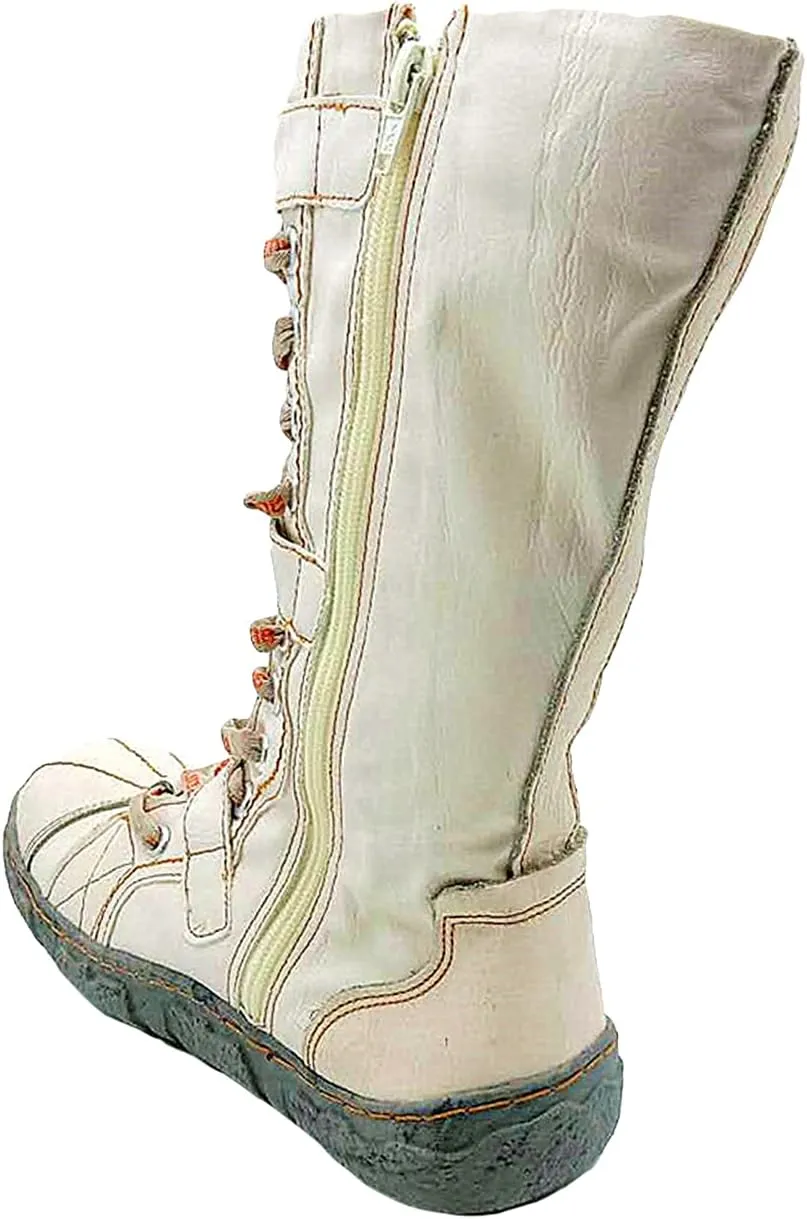 TMA EYES Strape-Accent Washed PU Leather Flat Women's Boot With Plus Size