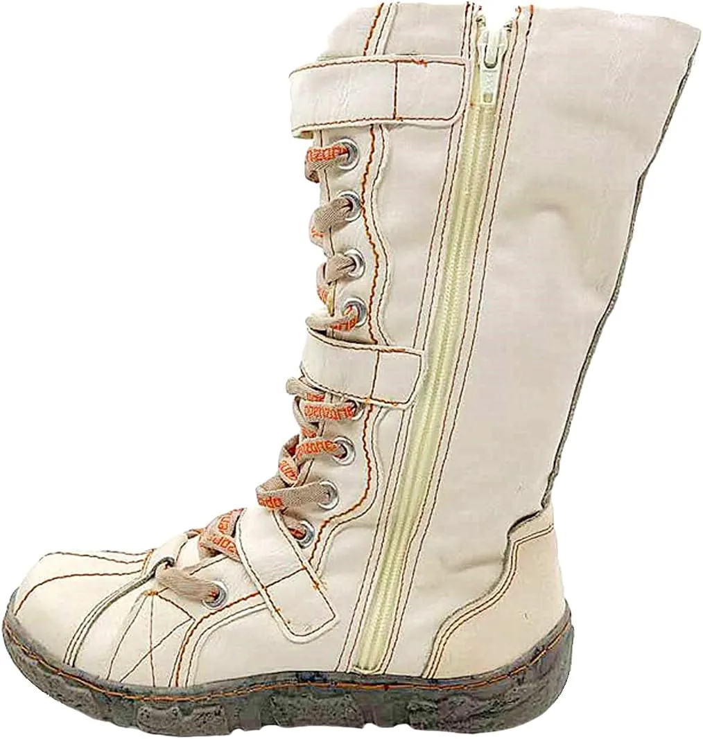 TMA EYES Strape-Accent Washed PU Leather Flat Women's Boot With Plus Size
