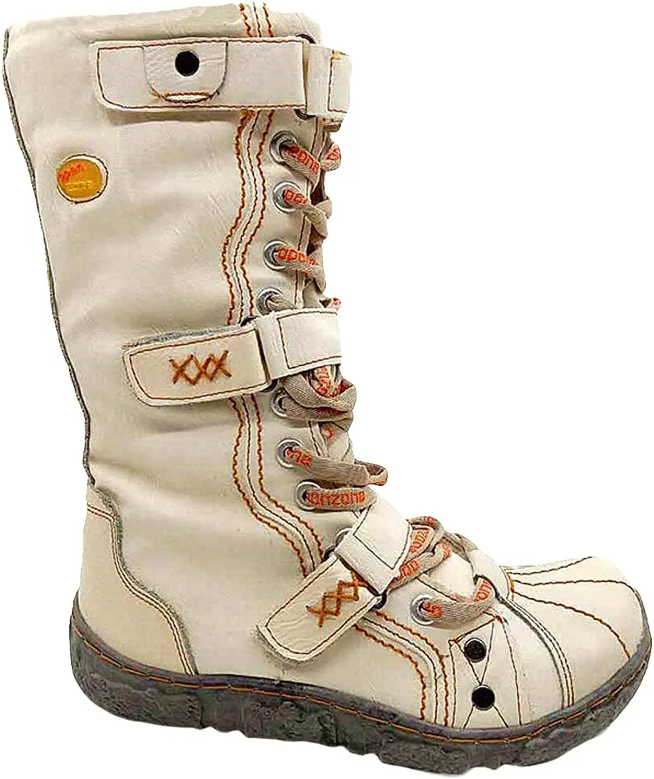 TMA EYES Strape-Accent Washed PU Leather Flat Women's Boot With Plus Size