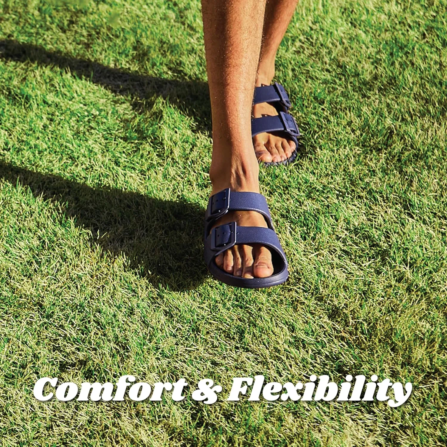 totes Men's Everywear Adjustable Double Buckle Slide Sandal