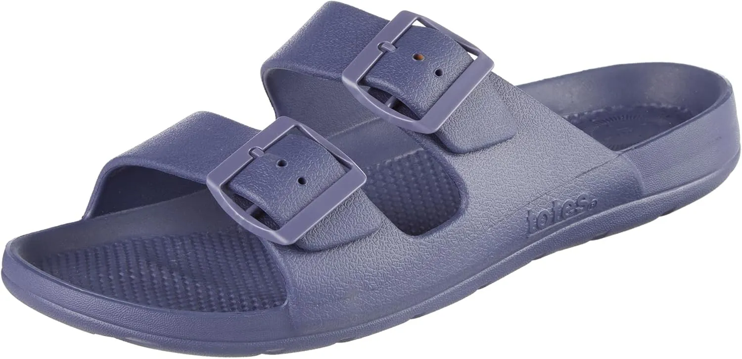 totes Men's Everywear Adjustable Double Buckle Slide Sandal
