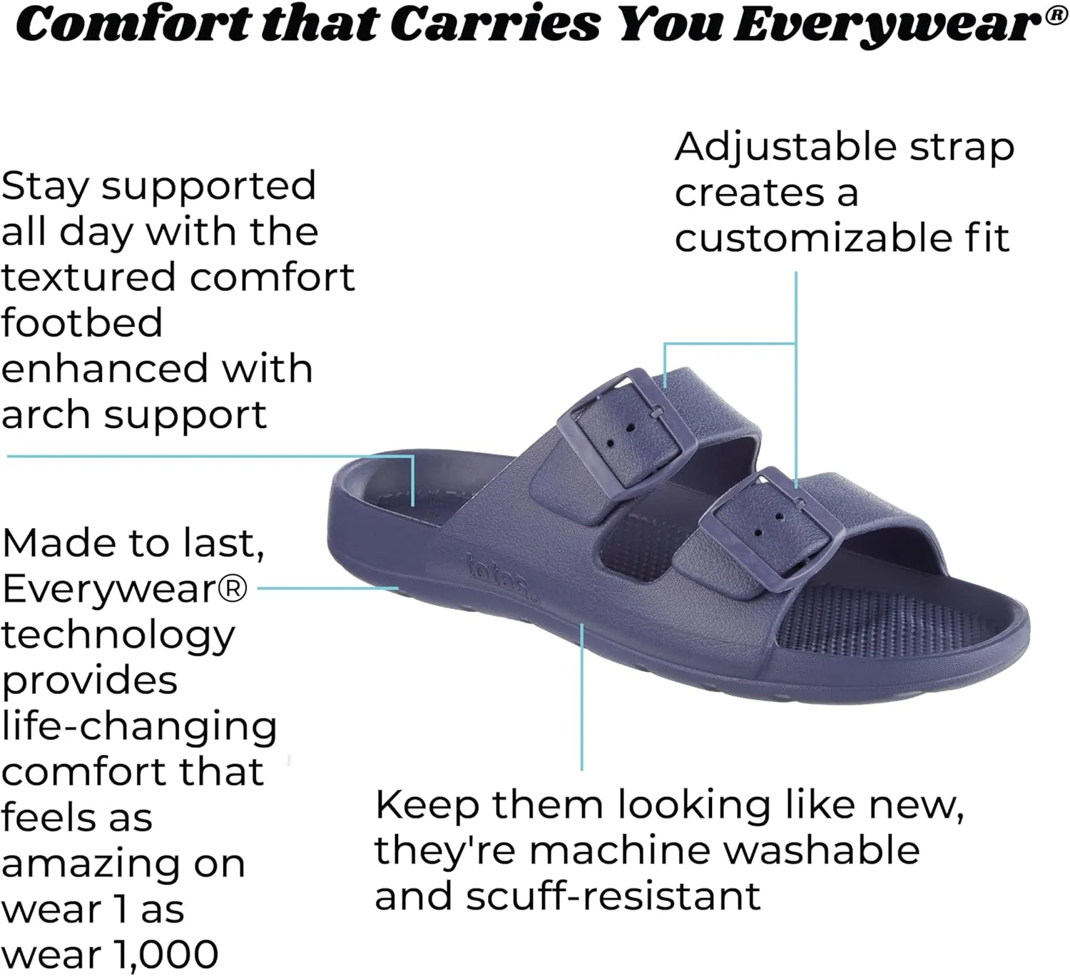 totes Men's Everywear Adjustable Double Buckle Slide Sandal