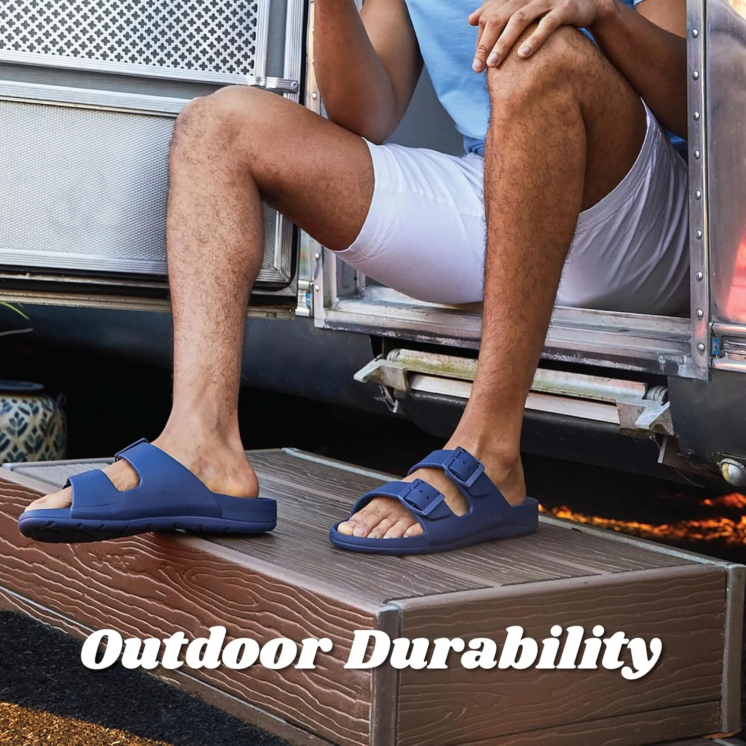 totes Men's Everywear Adjustable Double Buckle Slide Sandal
