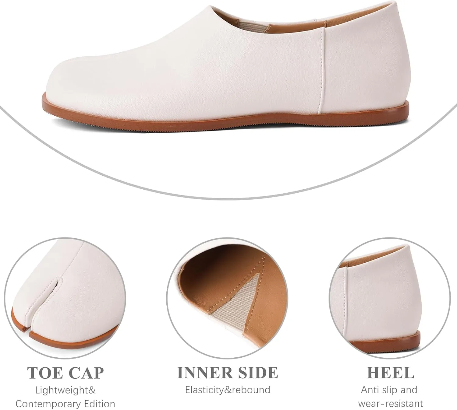 UBWDU Womens Tabi Ballet Flat Shoes Rounde Split Toe Ballerina Flats Low Heel Wide Width Dressy Comfortable Casual Shoes