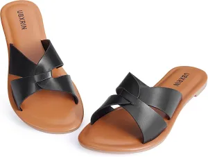 UBXRIN Womens Comfortable Flat Slide Sandals Minimalist Summer Casual Slippers Open Toe,Black US10