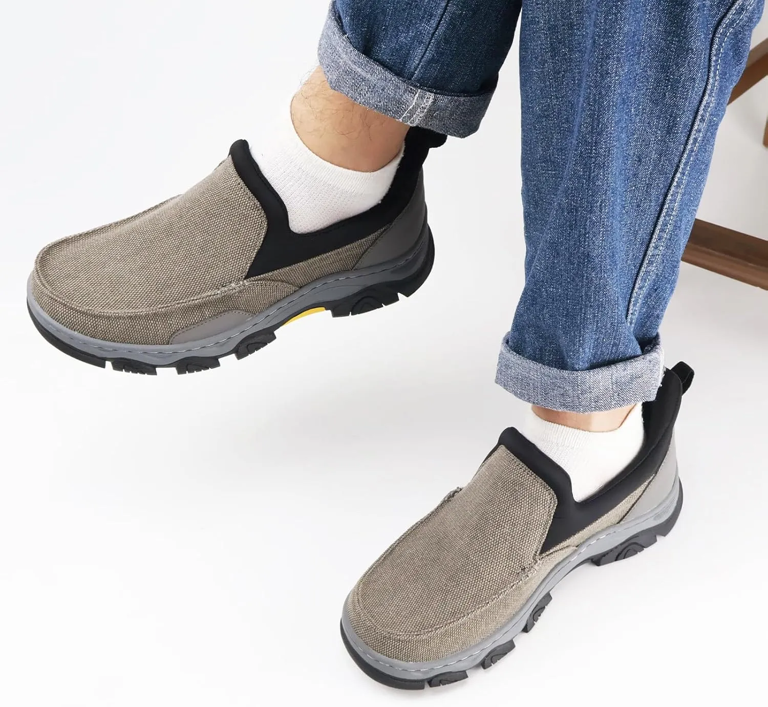 UPIShi Men's Hands Free Slip On Loafer Slip-ins Walking Casual Canvas Lightweight Indoor Outdoor Cushioning Shoes