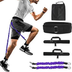 Vertical Jumping Trainer Jump Resistance Bands System with Adjustable Ankle Strap & Belt Horizontal Workout Equipment for Leaping Fitness Basketball Volleyball Football Tennis Leg Agility Training
