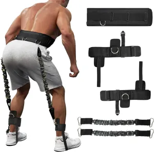 Vertical Jumping Trainer with Adjustable Ankle Strap & Belt Horizontal Workout Equipment Leg Resistance Bands for Basketball Football Volleyball Training Equipment