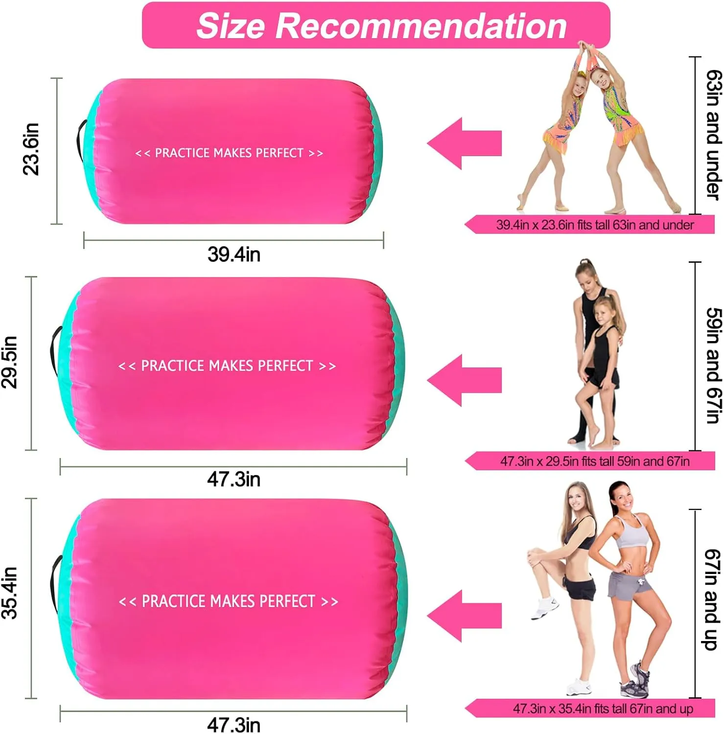 VOFiTNY Gymnastics Tumbling Equipment Air Barrel Inflatable Octagon Tumbler Roller Back-bend Trainer Chearleeding Mat Without Pump