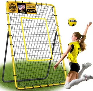 Volleyball Rebounder Net 7x4 ft -5 Angles Adjustable, Outdoor Portable or Home Training Equipment, Backyard Volleyball Trainer with Rebound Net, with Travel Bag