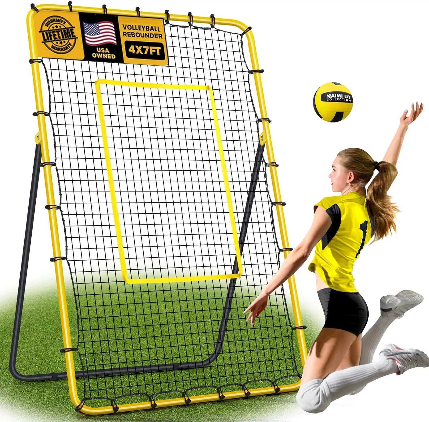 Volleyball Rebounder Net 7x4 ft -5 Angles Adjustable, Outdoor Portable or Home Training Equipment, Backyard Volleyball Trainer with Rebound Net, with Travel Bag