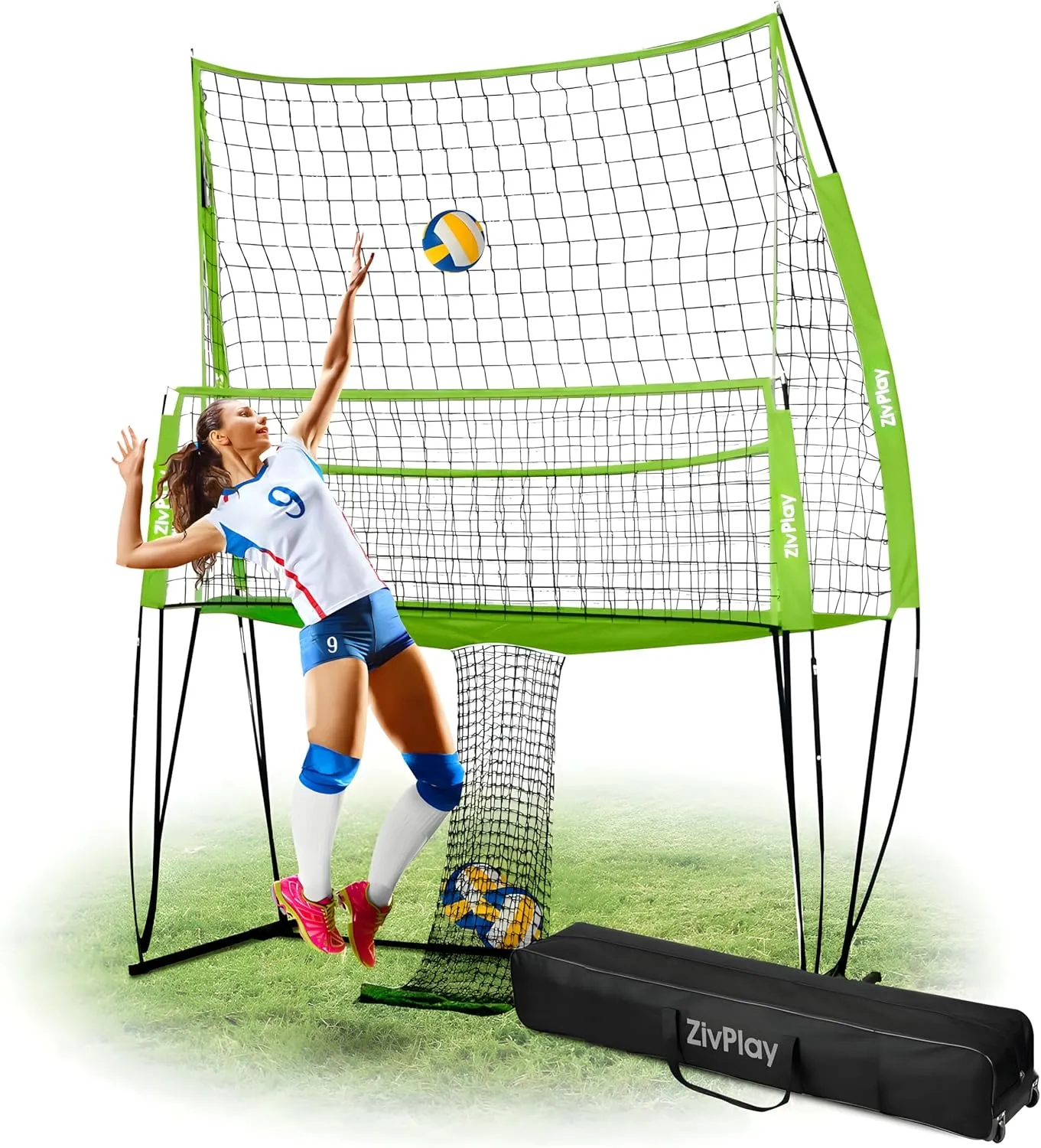 Volleyball Training Equipment Volleyball Practice Net Equipment Serve Trainer Net 11x8ft Wide for Hitting and Serving Practice at Backyard with 4 Adjustable Heights