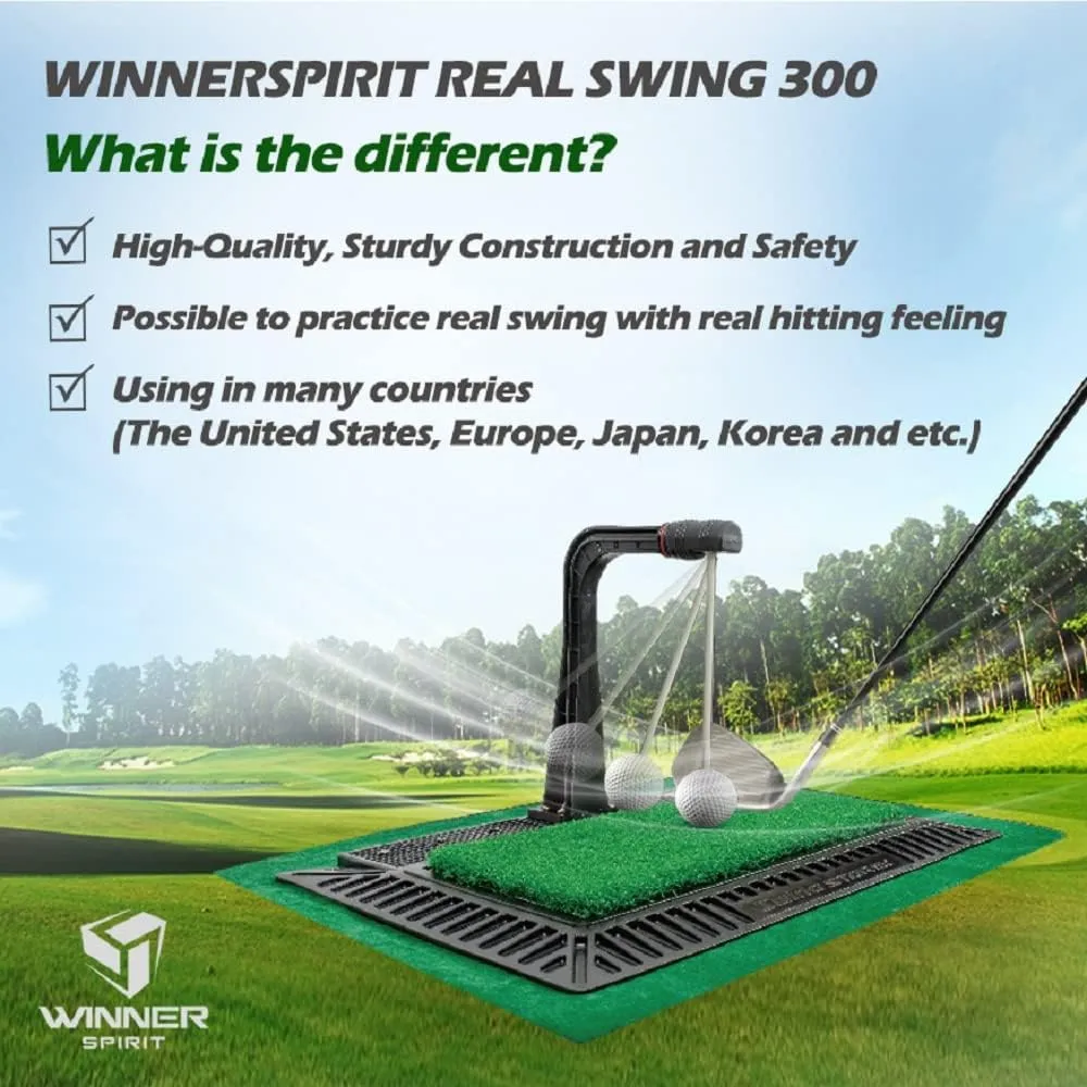 WINNER SPIRIT Real Swing 300 Golf Swing & Hitting Trainer, True Impact, Checking Path After Swing Practice Mat Groover Training Aid, Height Adjustable
