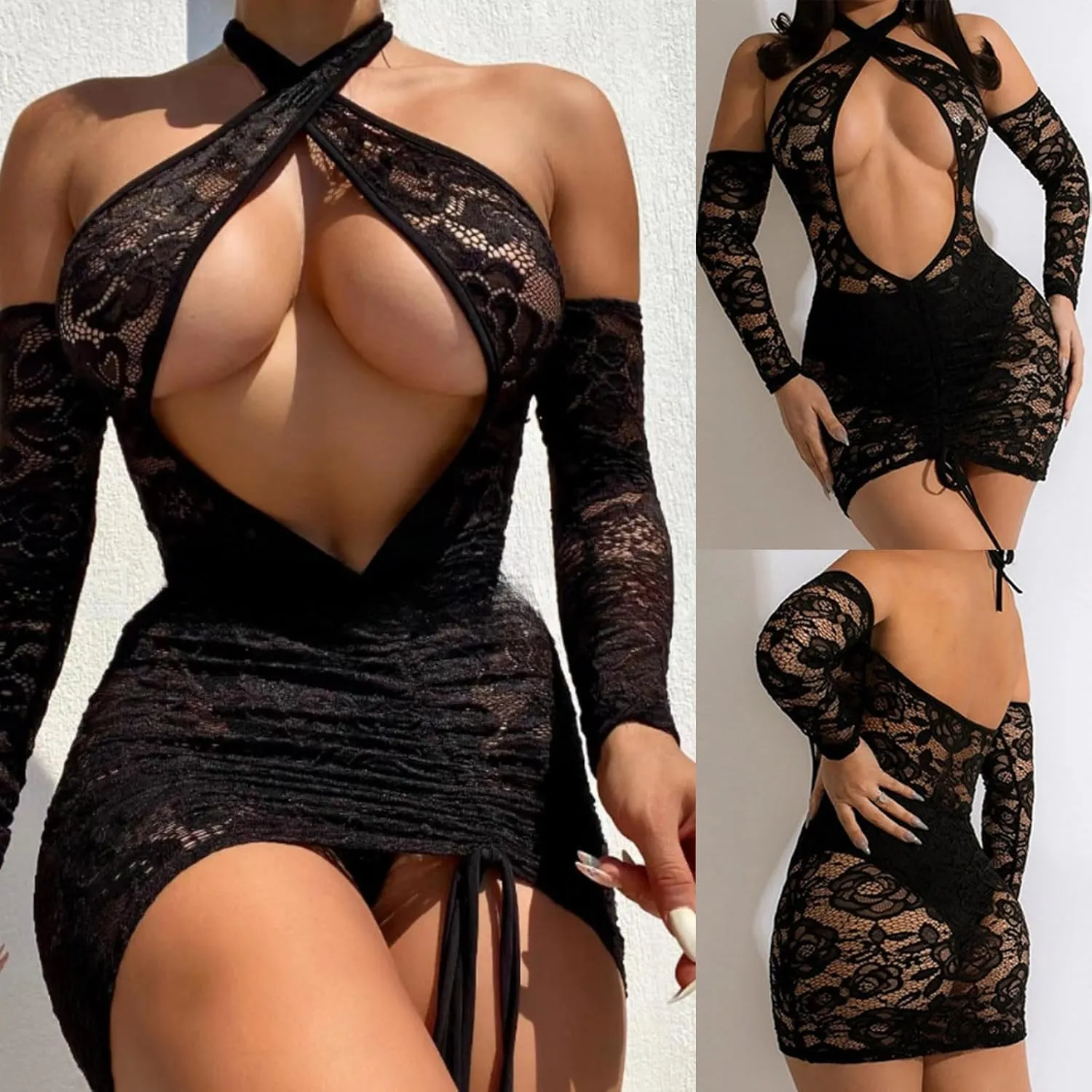 Women Lingerie Set Teddy Sexy Transparent Strapless Strap Chemise Mini Dress Nightwear Sets