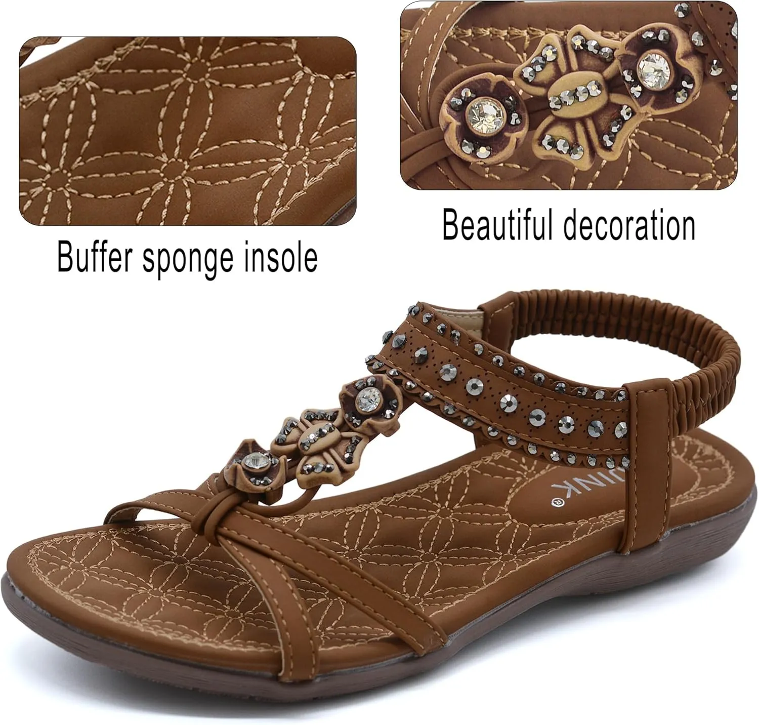 Women Sandals Comfortable Bohemian Flats Walking Strap Elastic Slip On Casual Beach Sandal Shoes for Summer