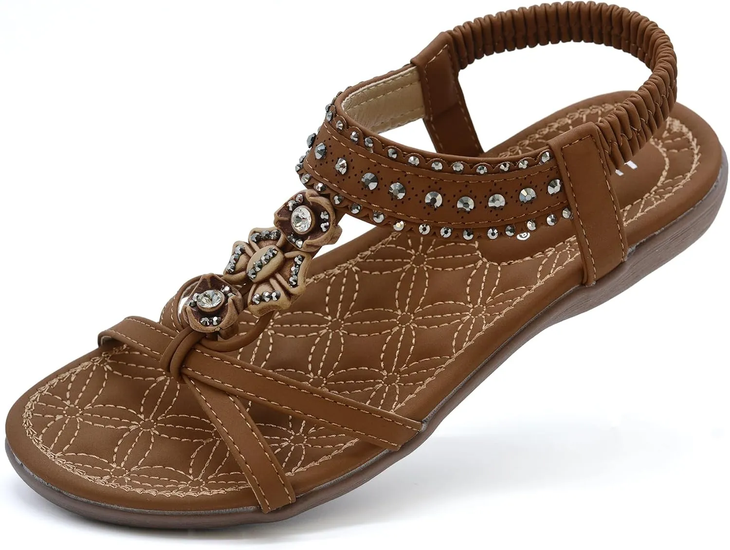 Women Sandals Comfortable Bohemian Flats Walking Strap Elastic Slip On Casual Beach Sandal Shoes for Summer