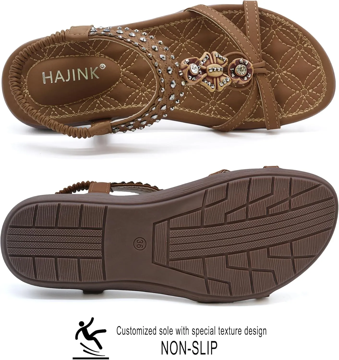 Women Sandals Comfortable Bohemian Flats Walking Strap Elastic Slip On Casual Beach Sandal Shoes for Summer