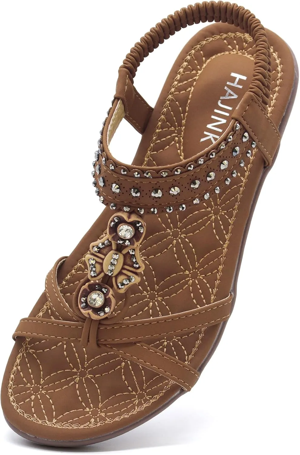 Women Sandals Comfortable Bohemian Flats Walking Strap Elastic Slip On Casual Beach Sandal Shoes for Summer