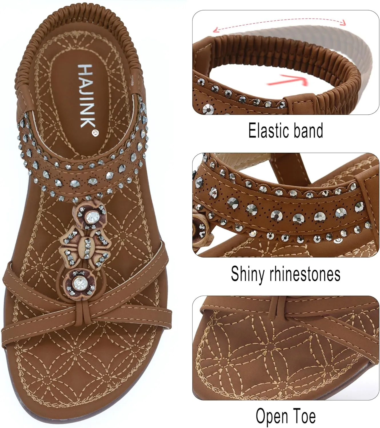 Women Sandals Comfortable Bohemian Flats Walking Strap Elastic Slip On Casual Beach Sandal Shoes for Summer