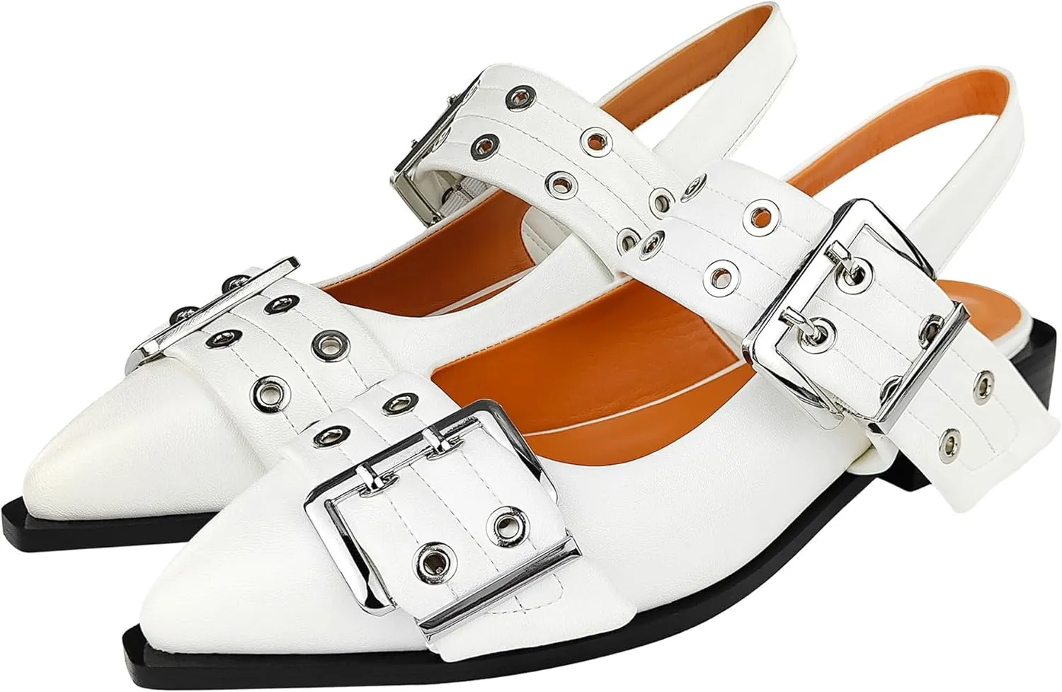 Women‘s Adjustable Buckle Flats Comfortable Slingback Sandals Pointed Toe Feminine Buckle Ballerinas