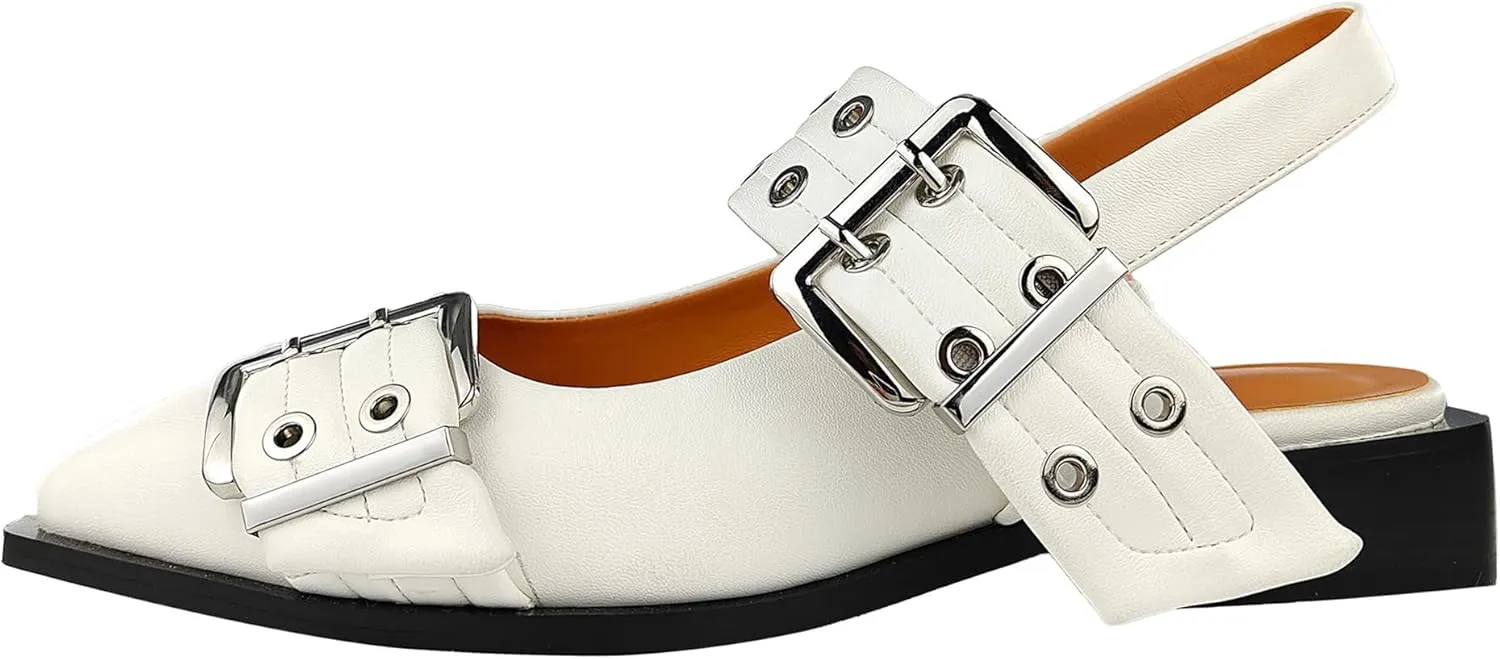 Women‘s Adjustable Buckle Flats Comfortable Slingback Sandals Pointed Toe Feminine Buckle Ballerinas